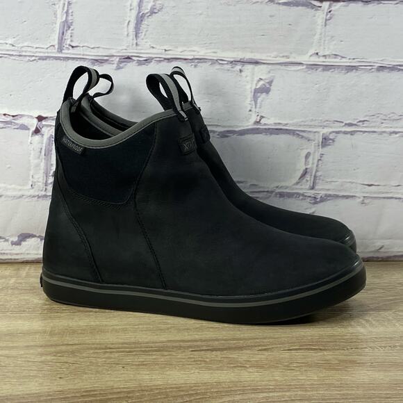 XTRATUF Leather Ankle Deck Boot Men's Size 9 Black Waterproof Slip On Shoes - Picture 1 of 9